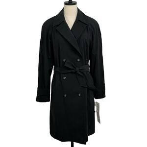 NWT Vintage New York Harbor Trench Coat Black Classic Belted Lined Preppy Size 8